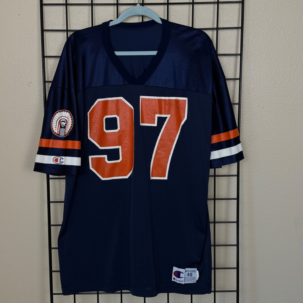 Vintage Illinois Illini Champion Football Jersey Mens 48 Navy Blue 97 Mesh USA
